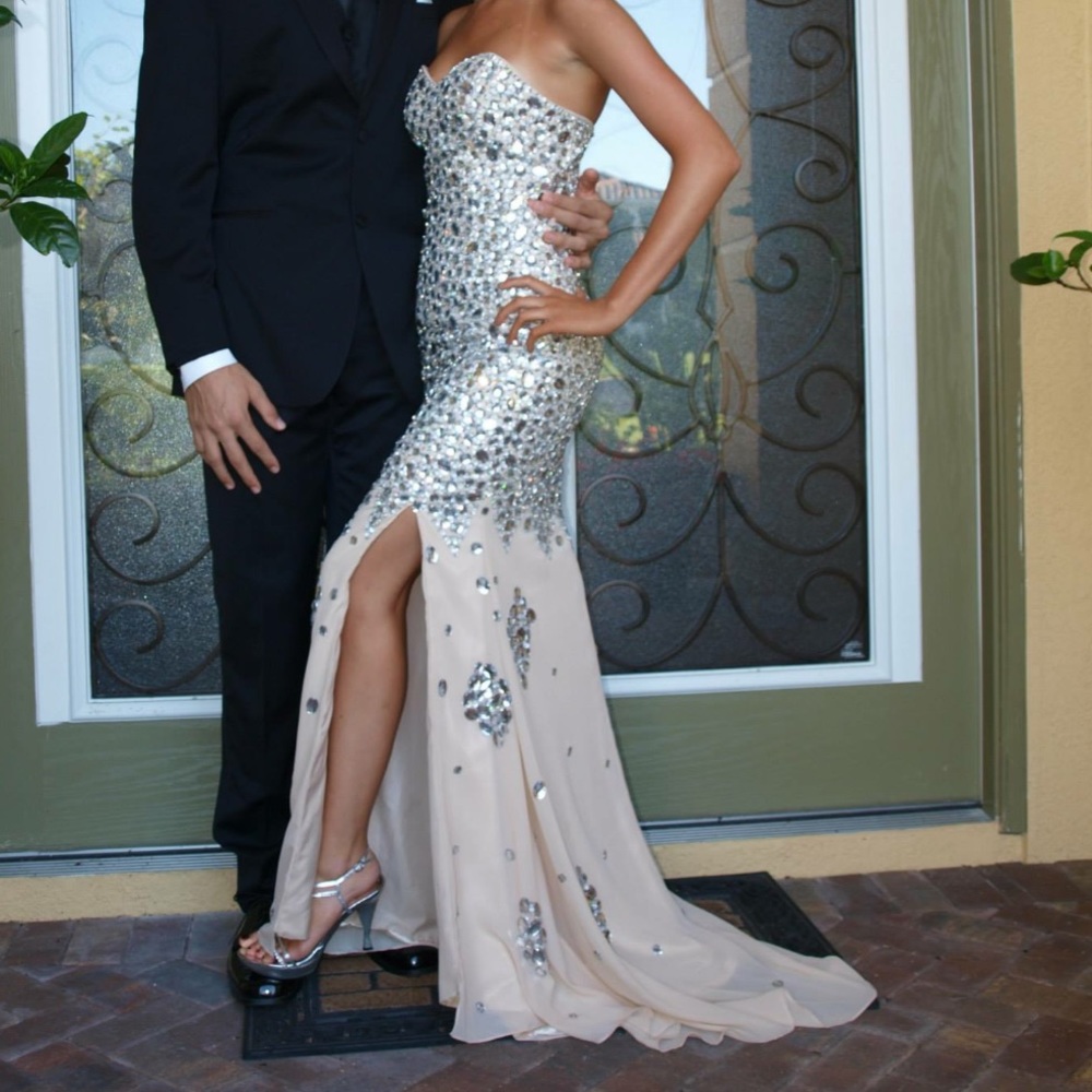 Nude Diamond Studded Gown